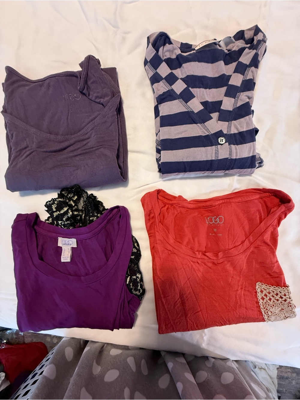 LOGO by Lori Goldstein Tank Top Set in Plum, Purple, Coral & Navy Stripe